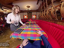 VRBTrans EMMA ROSE 3som horny waitresses serving your huge cock POV VR Porn
