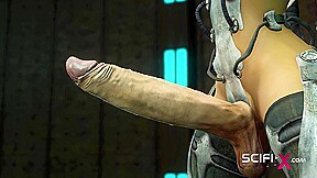 A hot busty cuffed girl gets fucked hard by a sex robot dickgirl in the sci-fi lab