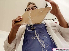 Asian shemale chronic cummer Kasey Kei anal fucks the doctor