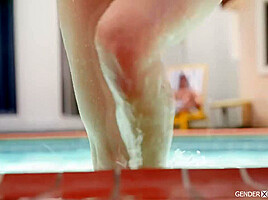 Tgirl lifeguard Emma Rose saves show off by facefucking him